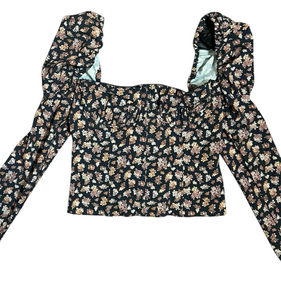 NWT WeWoreWhat Long Sleeve Floral Corset Bustier‎ Top Black Floral Underwire Sz8 - Picture 5 of 9